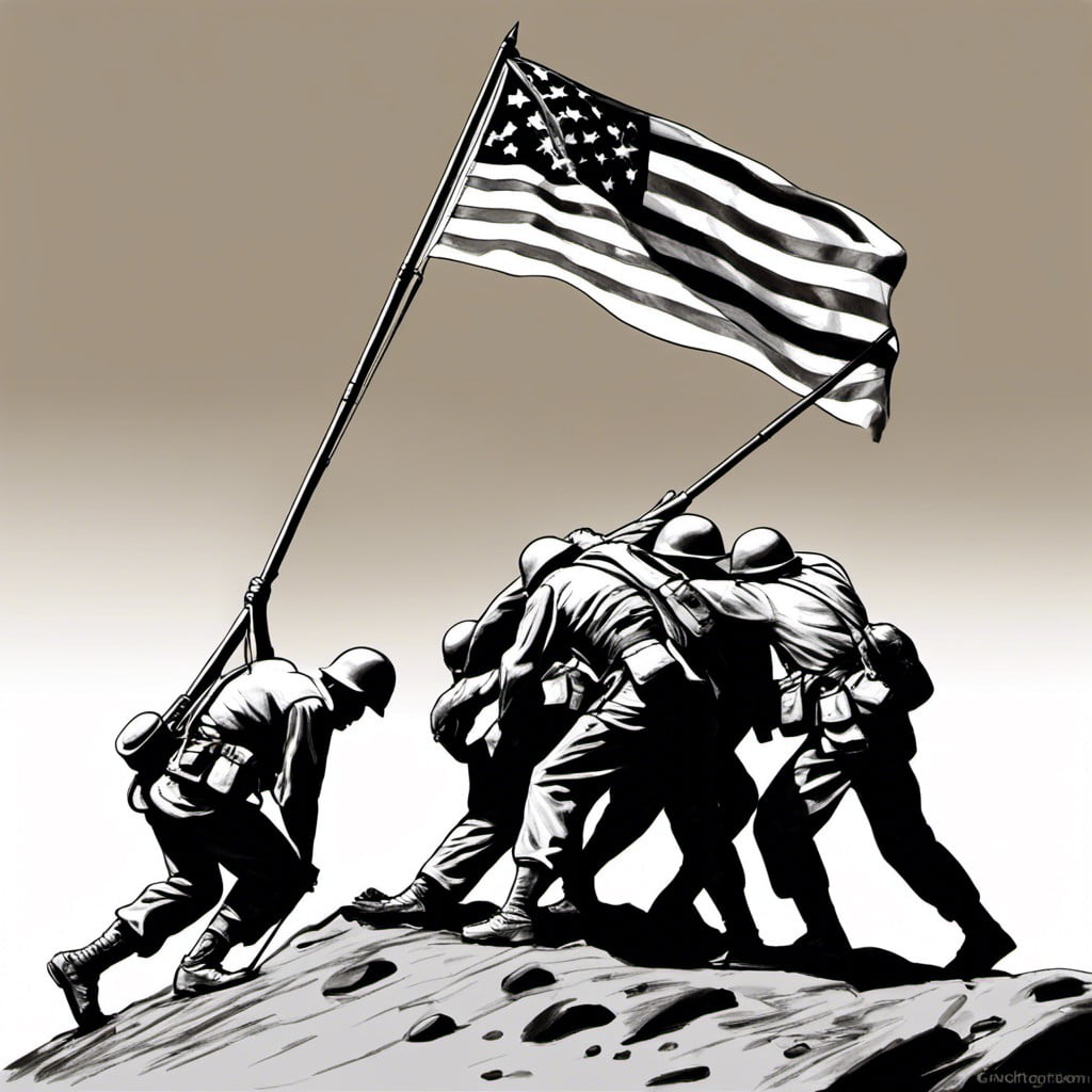tutorial on drawing the raising of the flag at iwo jima and coloring page