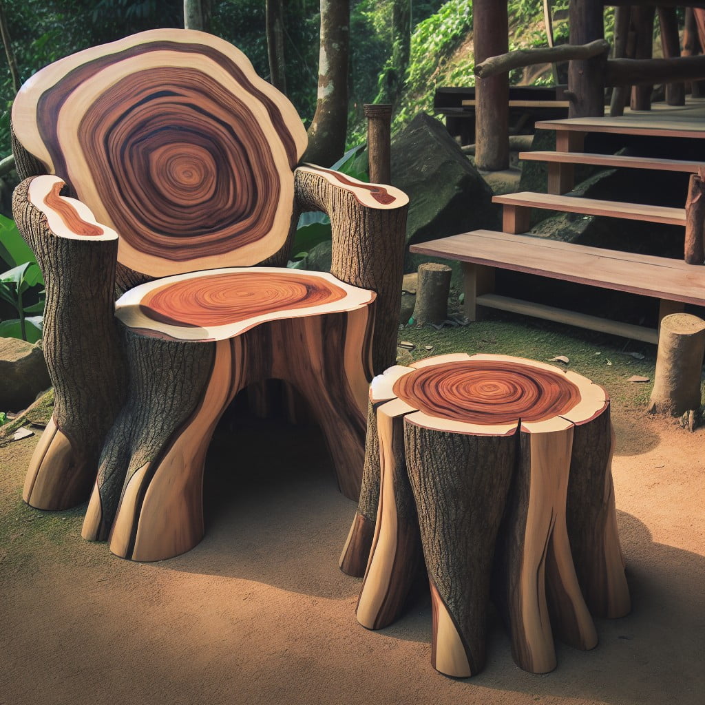 two tier tree stump chair and side table