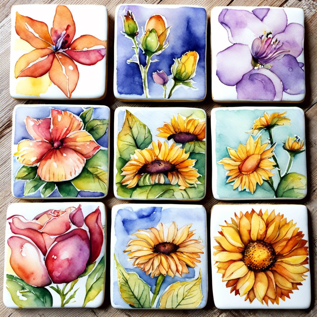 unique stamping technique watercolor effect on tile coasters