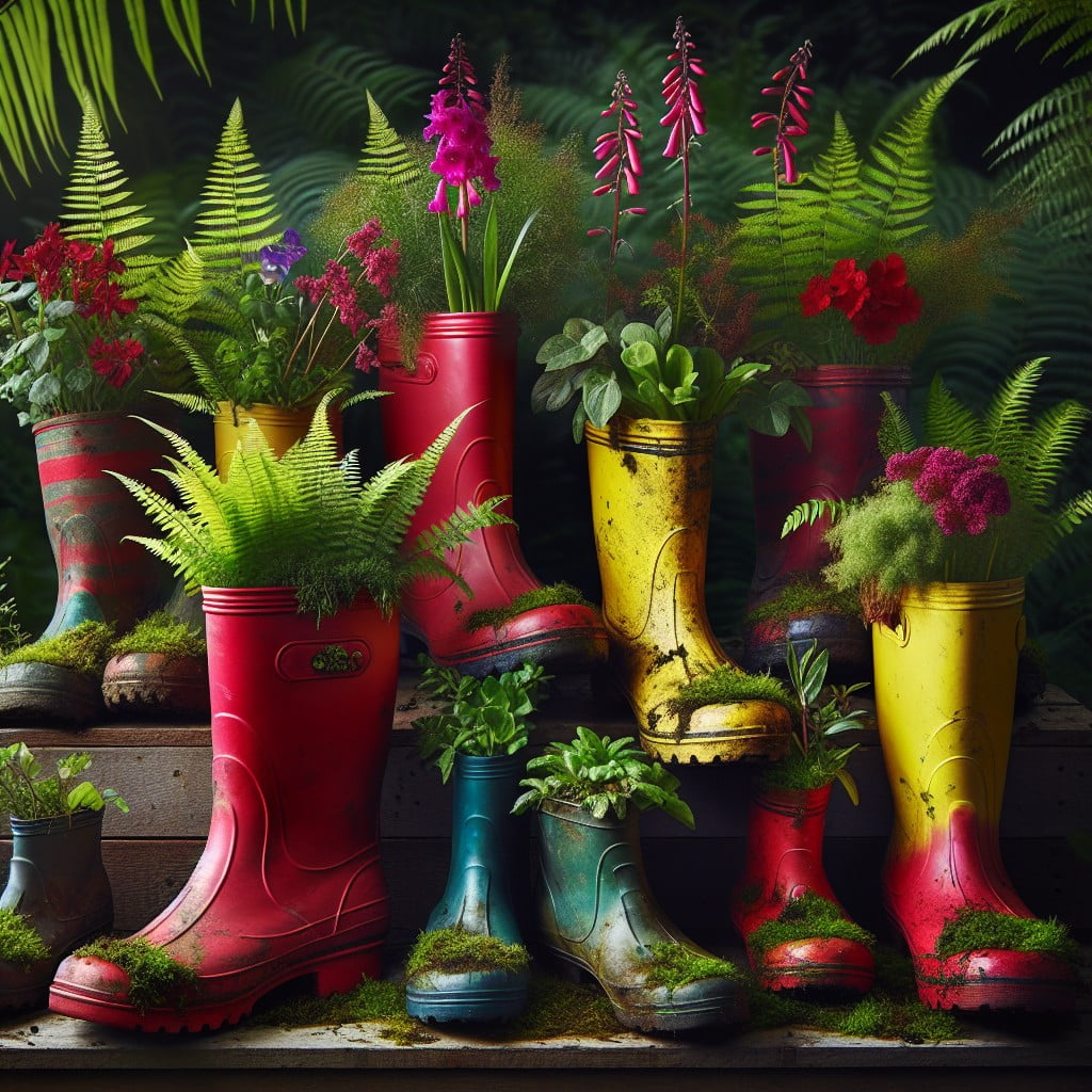 upcycle old gumboots into planters