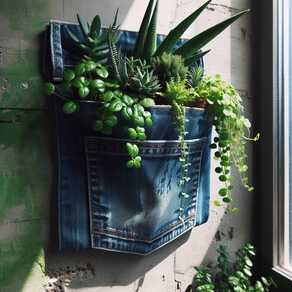 upcycled denim jeans pocket wall planter