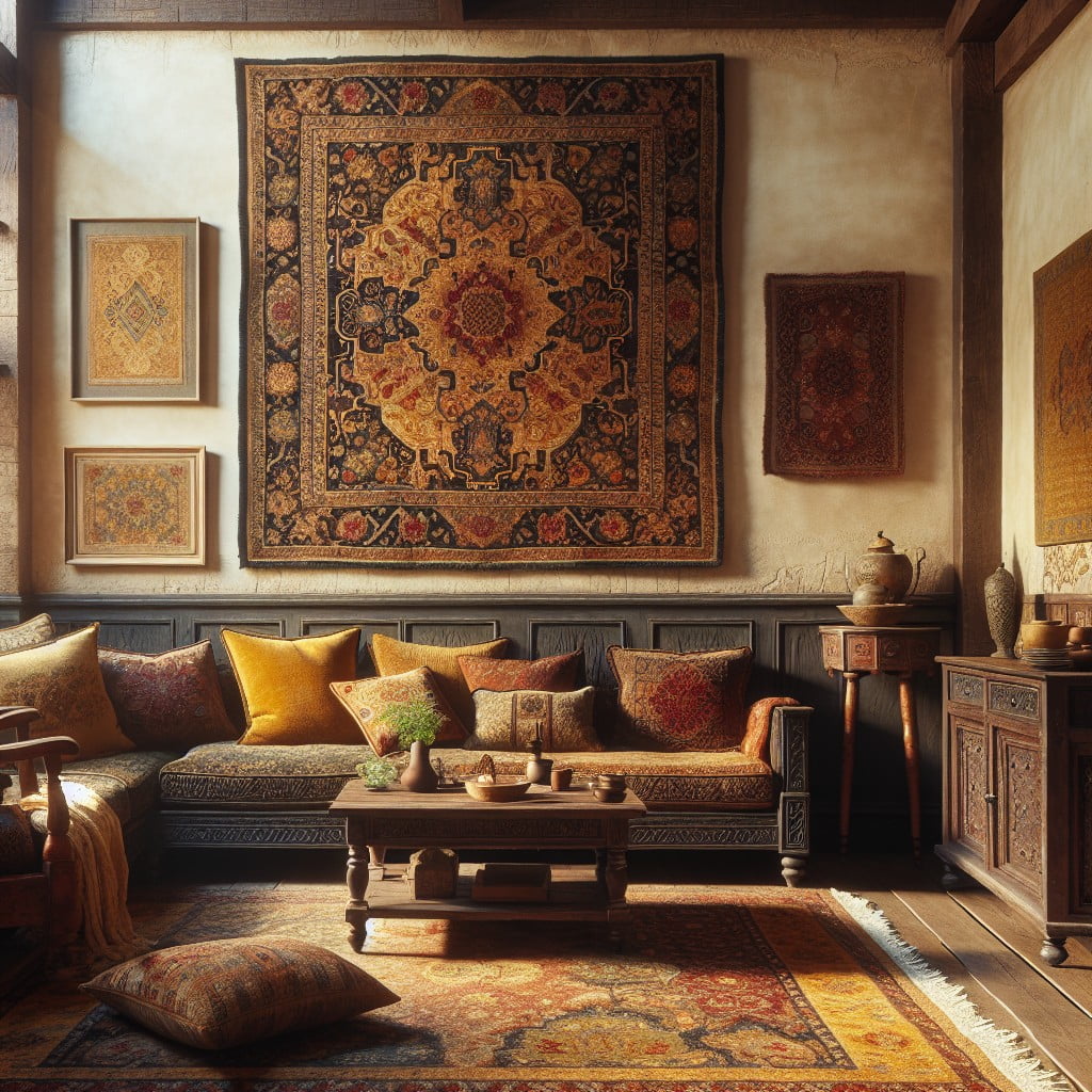 use persian rugs as wall art or tapestries