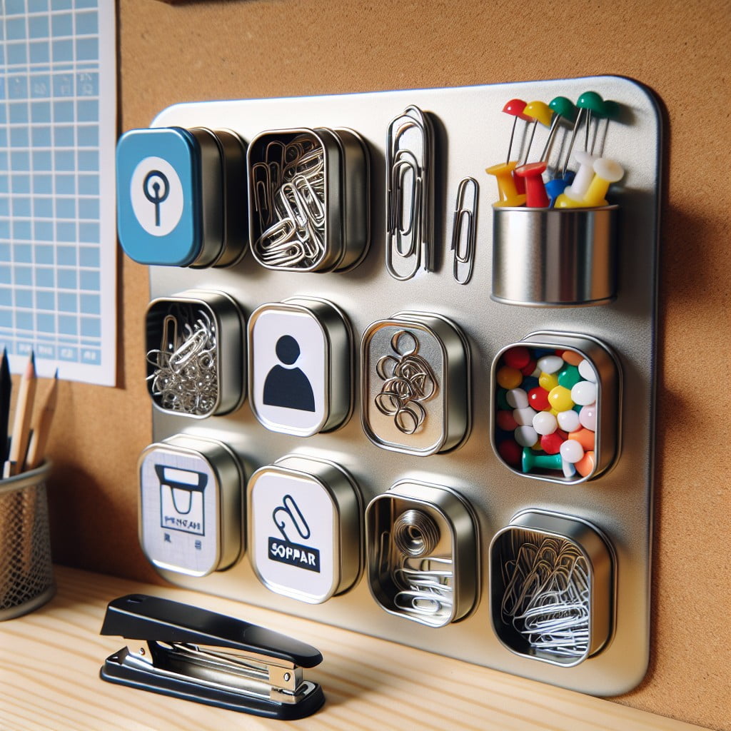 using magnetic tins for storing small office supplies