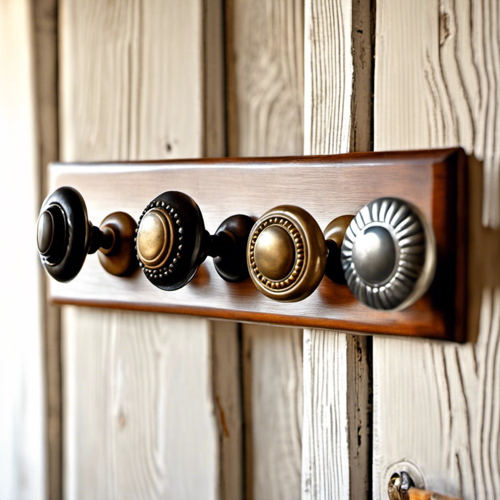 using vintage knobs for farmhouse coat racks