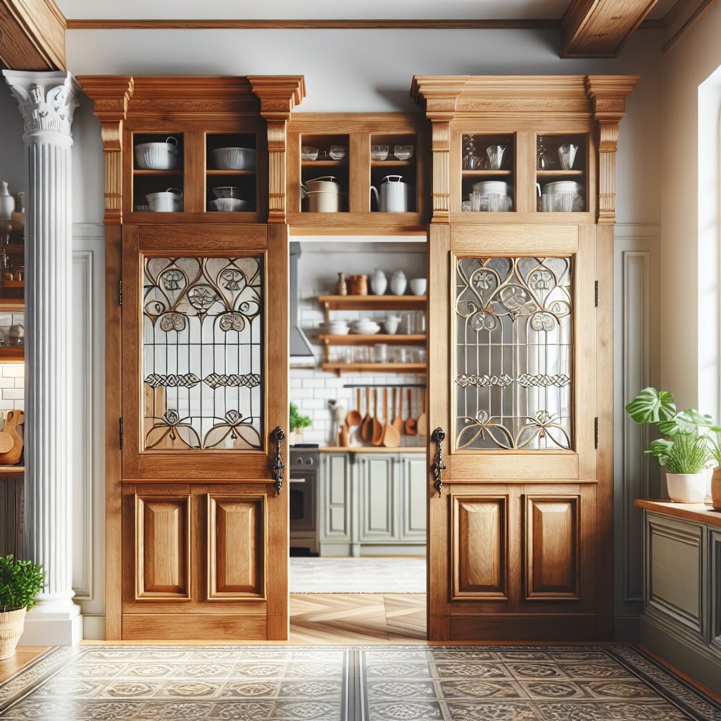 vintage double pantry door with glass for spacious kitchens