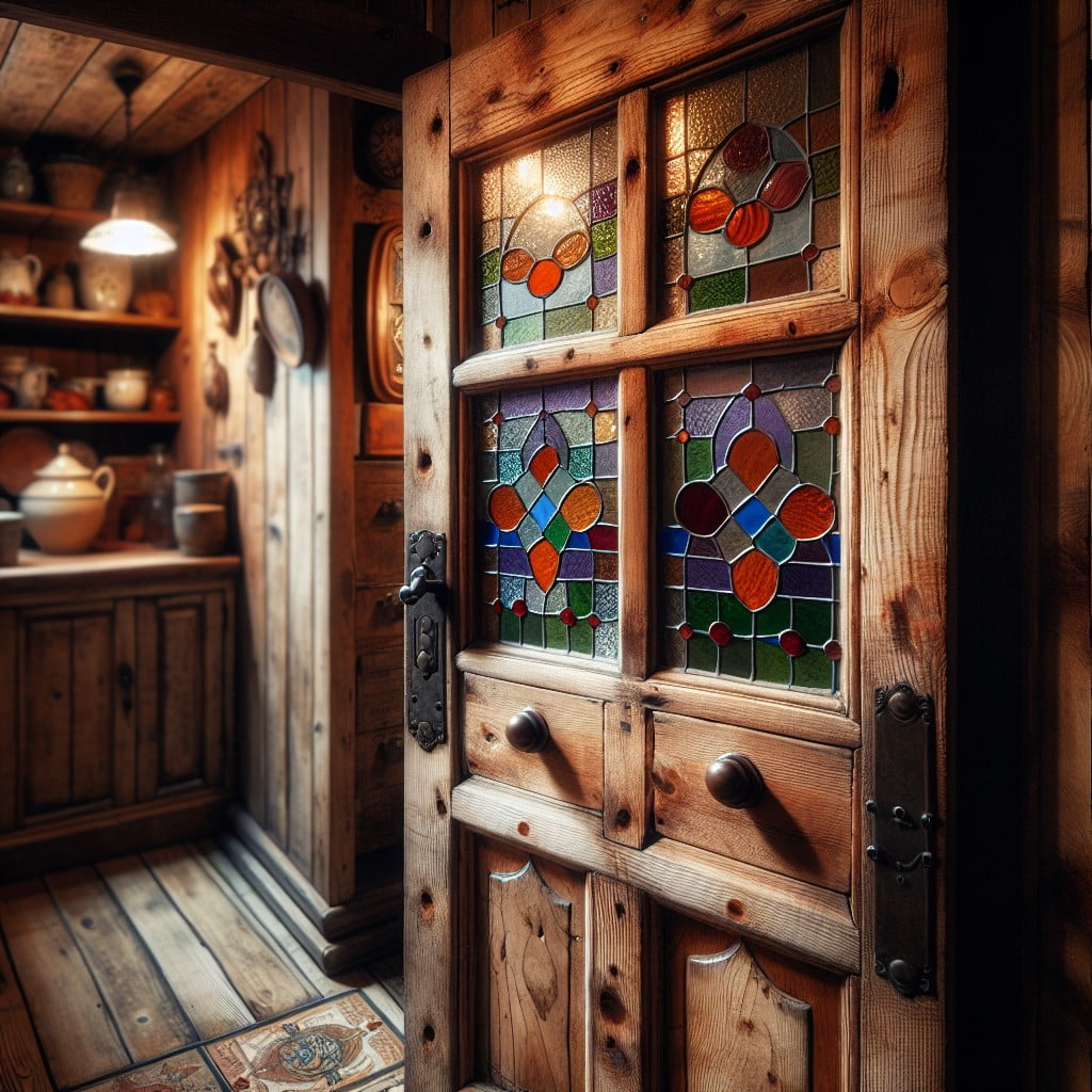 vintage pantry door with colorful stained glass accent