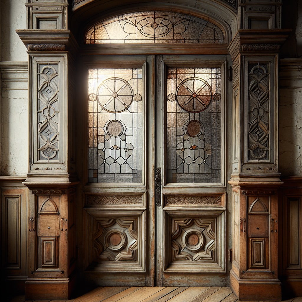 vintage pantry door with leaded glass features