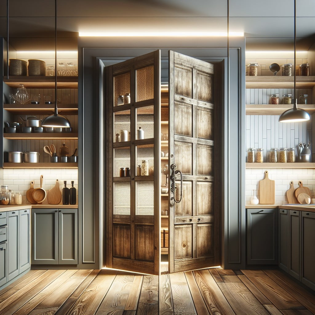 vintage sliding pantry door with glass for modern twist