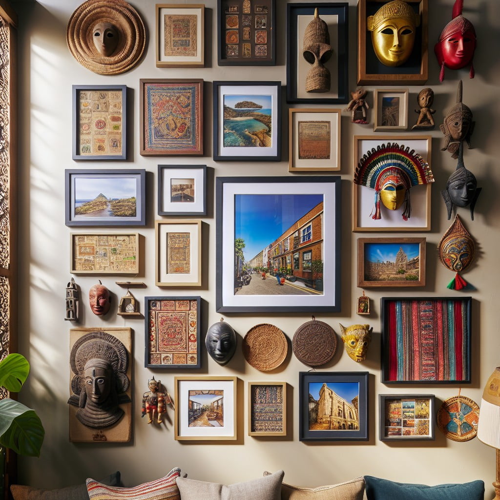wall of travel souvenirs