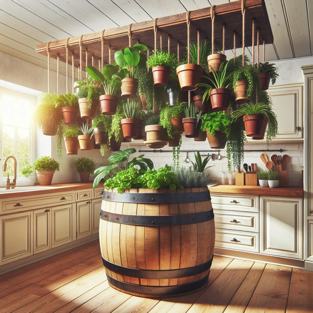 wine barrel pot rack