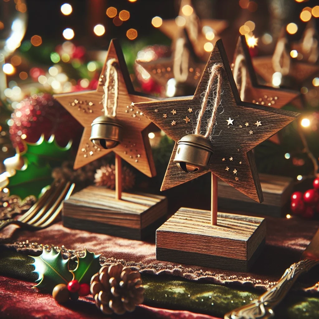 wooden star jingle bell place card holders