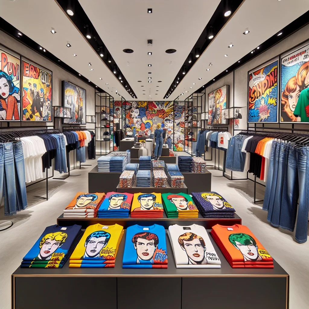 9 pop art themed t shirt display