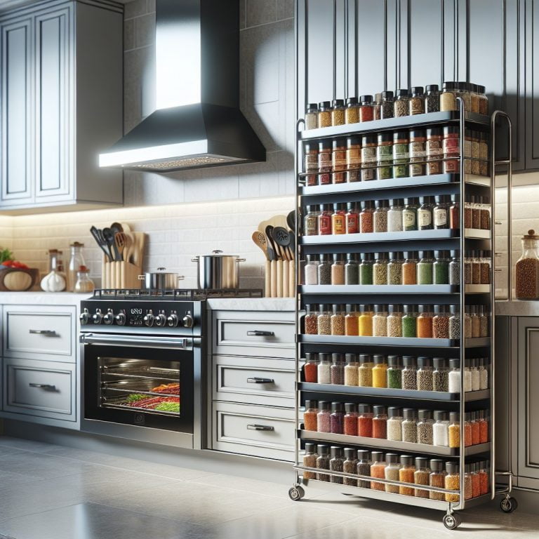 Rolling Spice Rack Next to Stove A Convenient Kitchen Solution