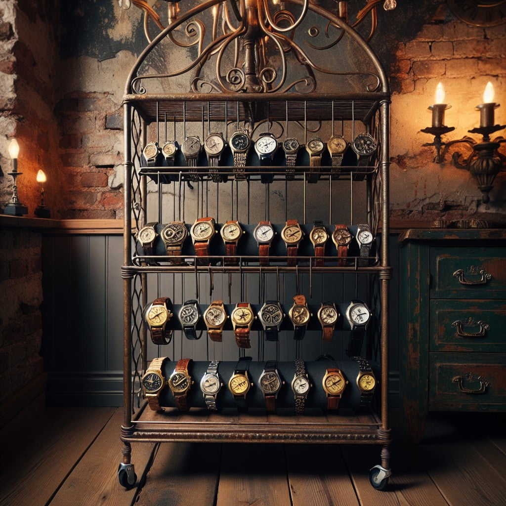 bakers rack for displaying a collection of classic watches
