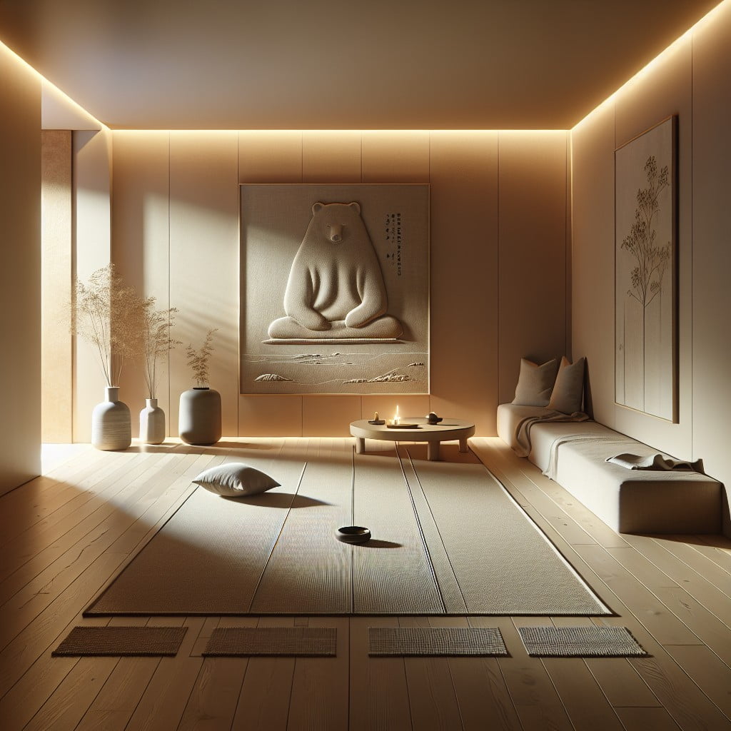 bear rug as meditation mat in zen room