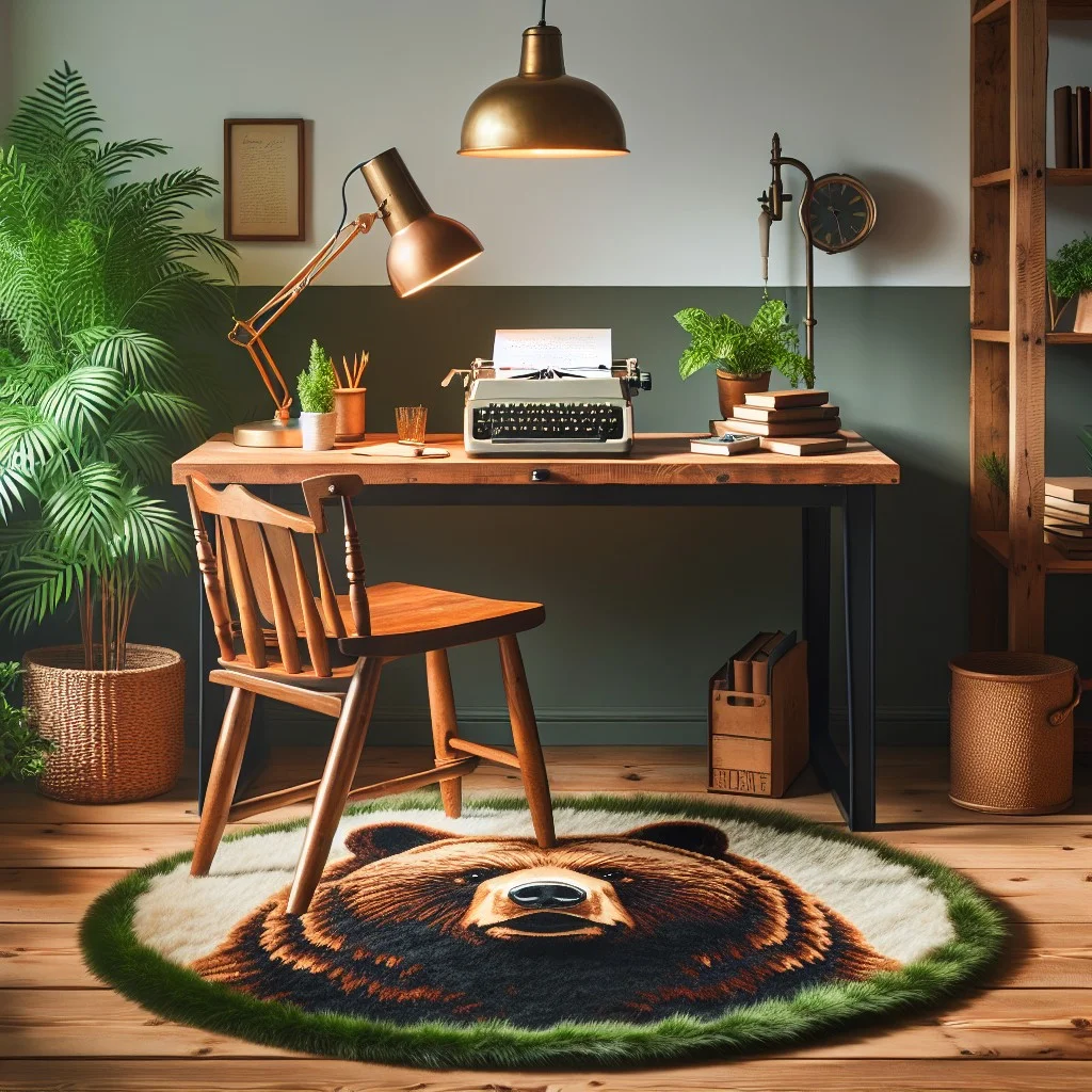 bear rug as workspace mat