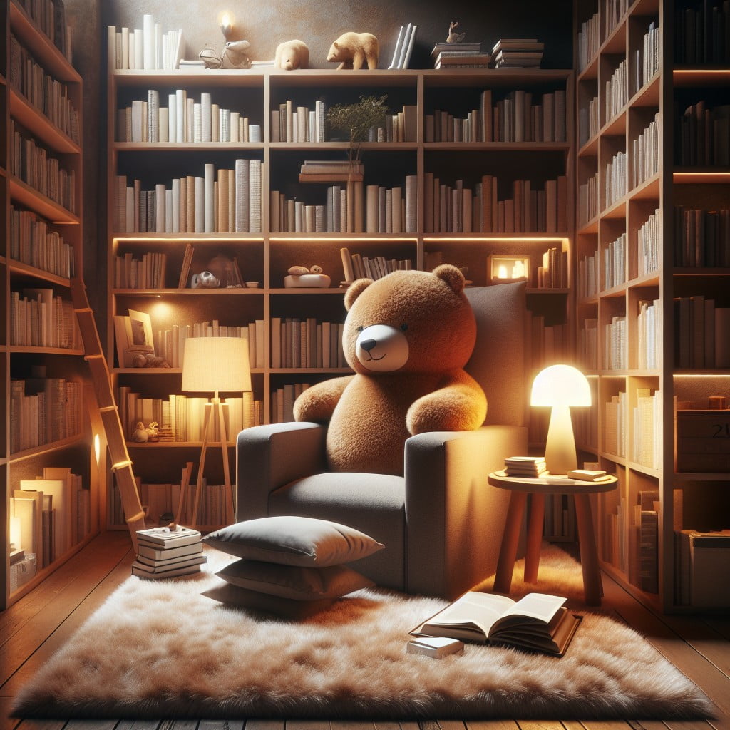 bear rug nestled in reading nook