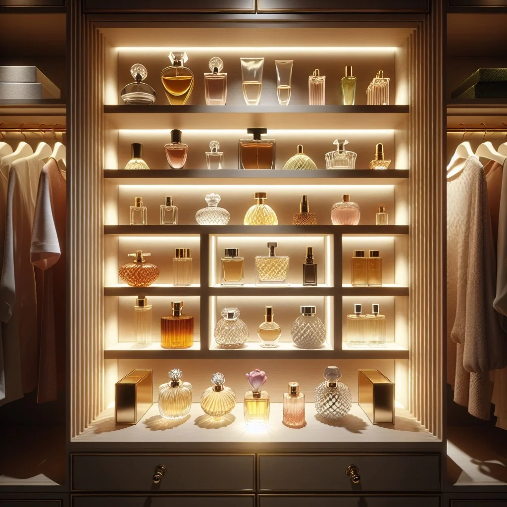 built in closet perfume shelf