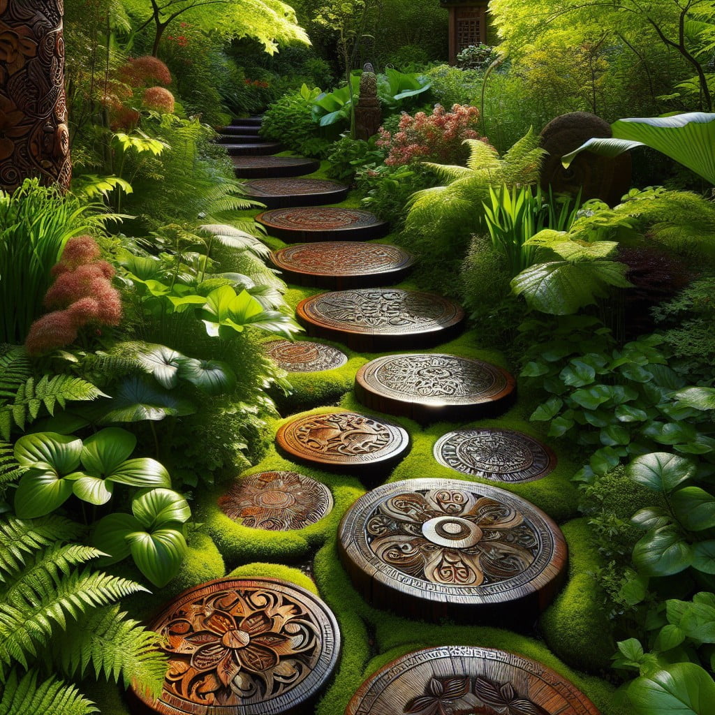 carved wooden stepping stones