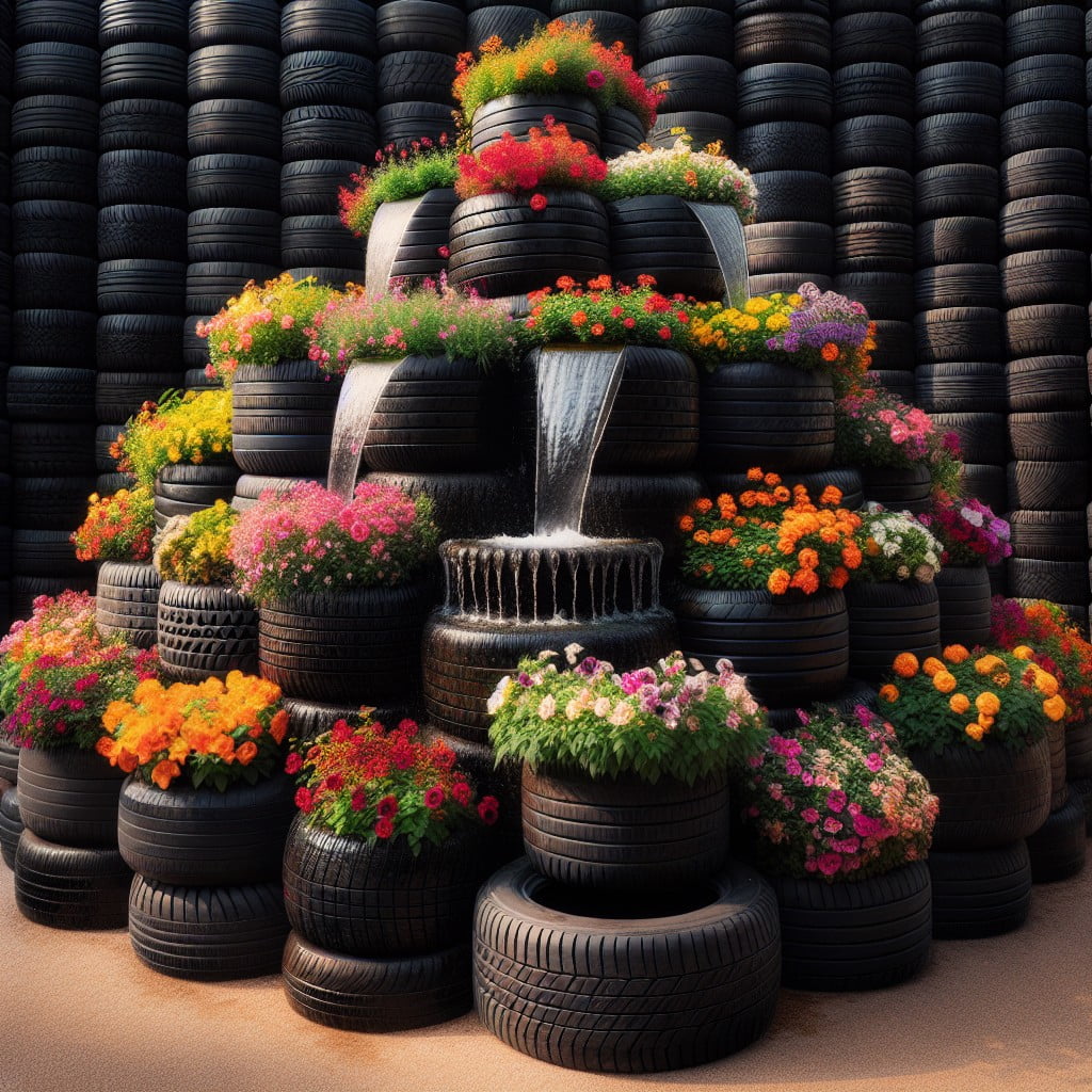 cascading tire planter fountain
