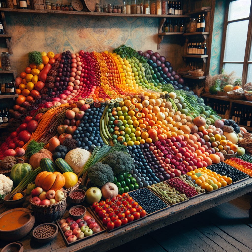 create a rainbow of colors with fruits and vegetables