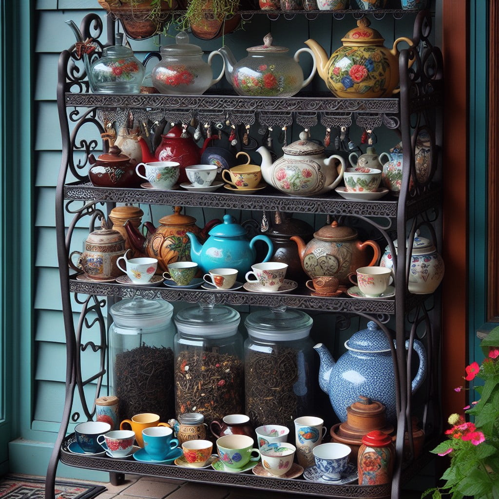 creating a cozy tea corner on a bakers rack