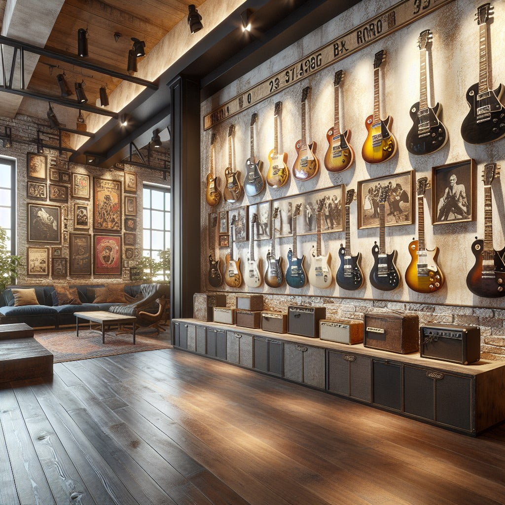 creating a rock and roll vibe with guitar wall display