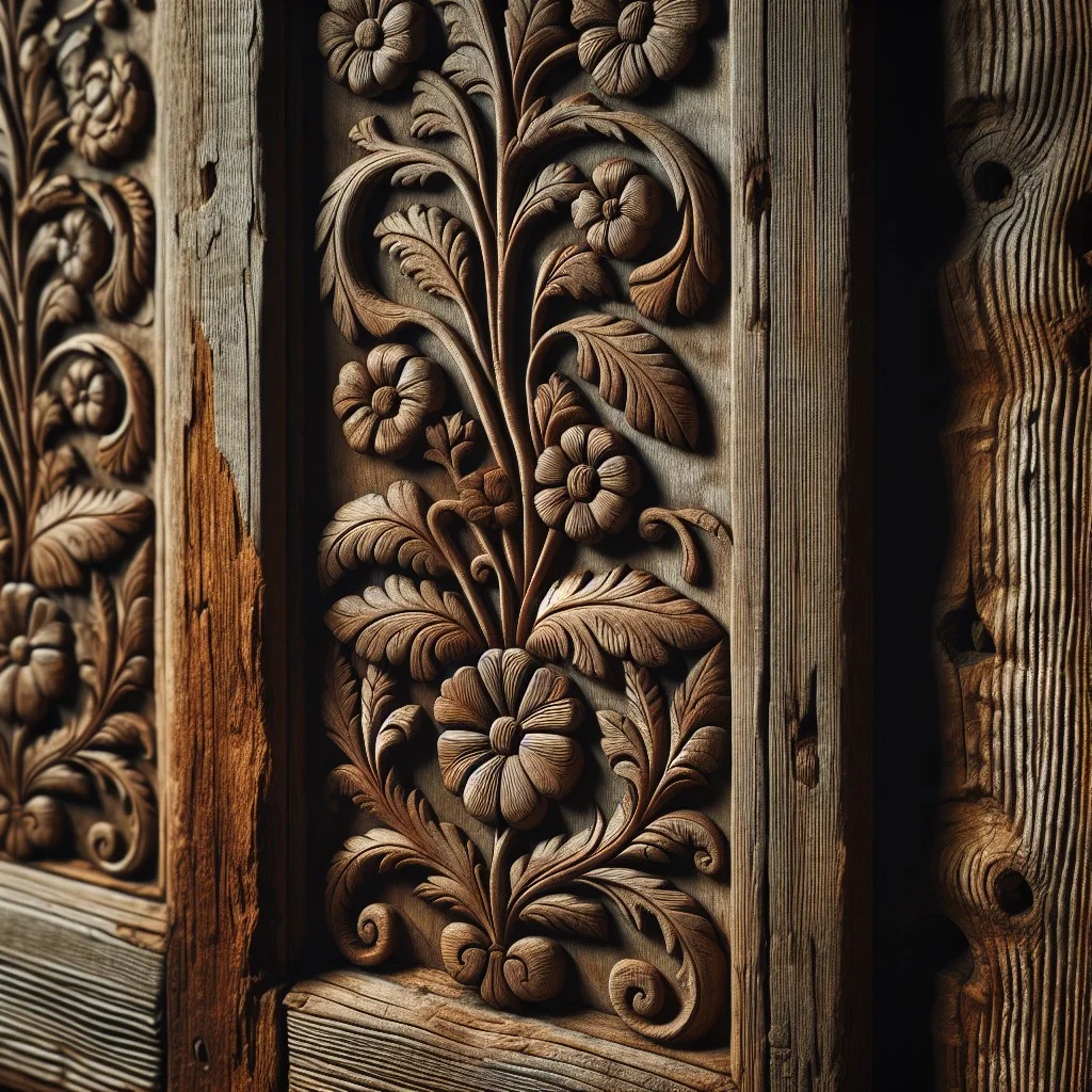 engraved wooden door