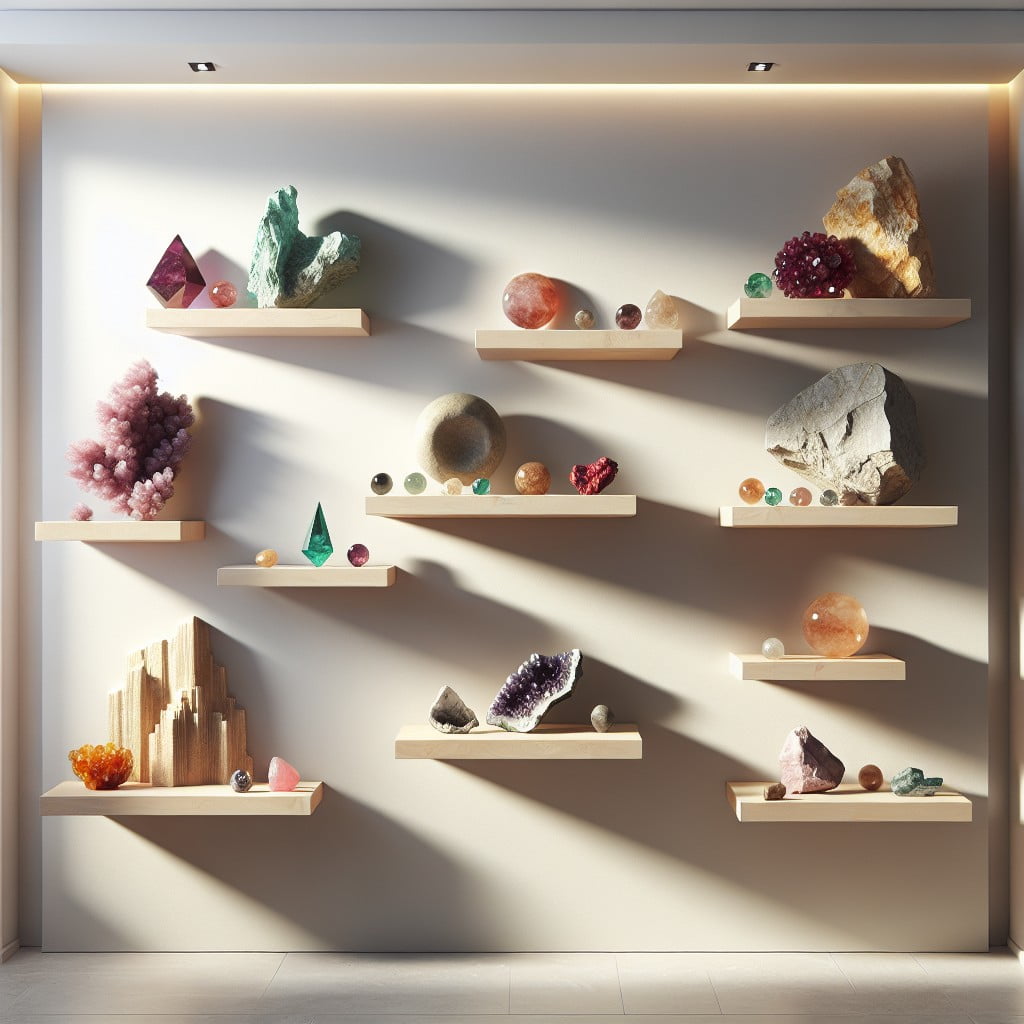 floating shelves for rock and gem display