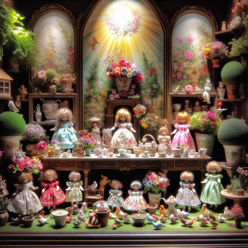 garden themed doll display