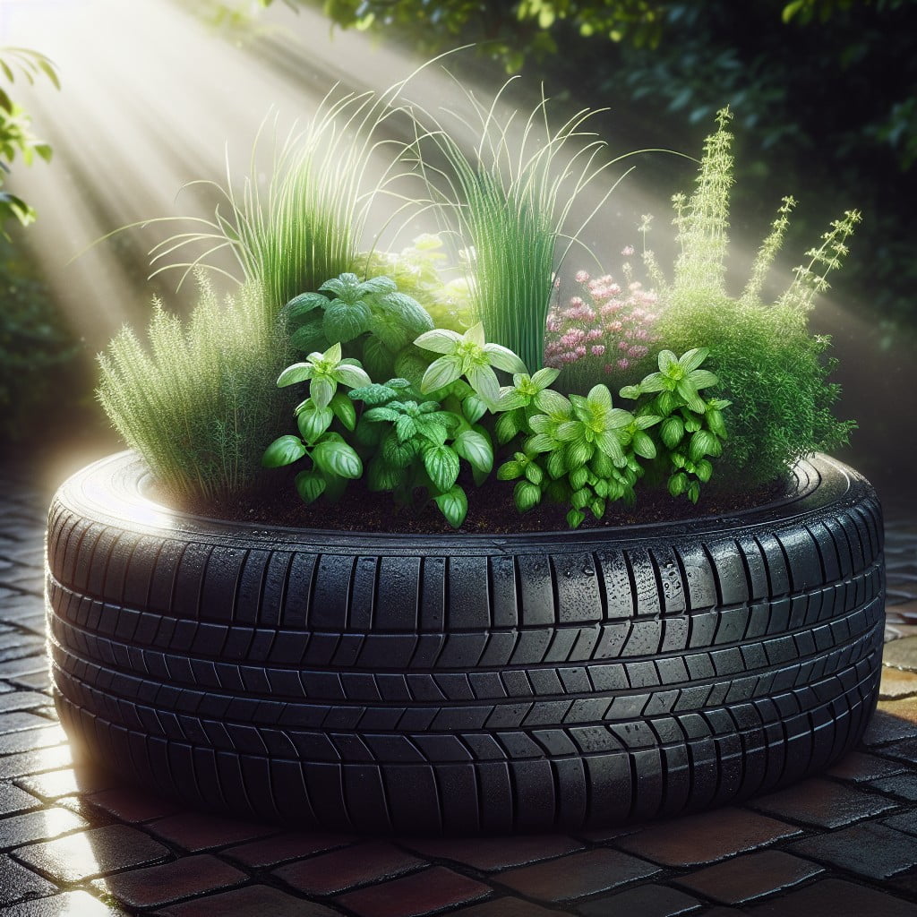 herb garden in a tire