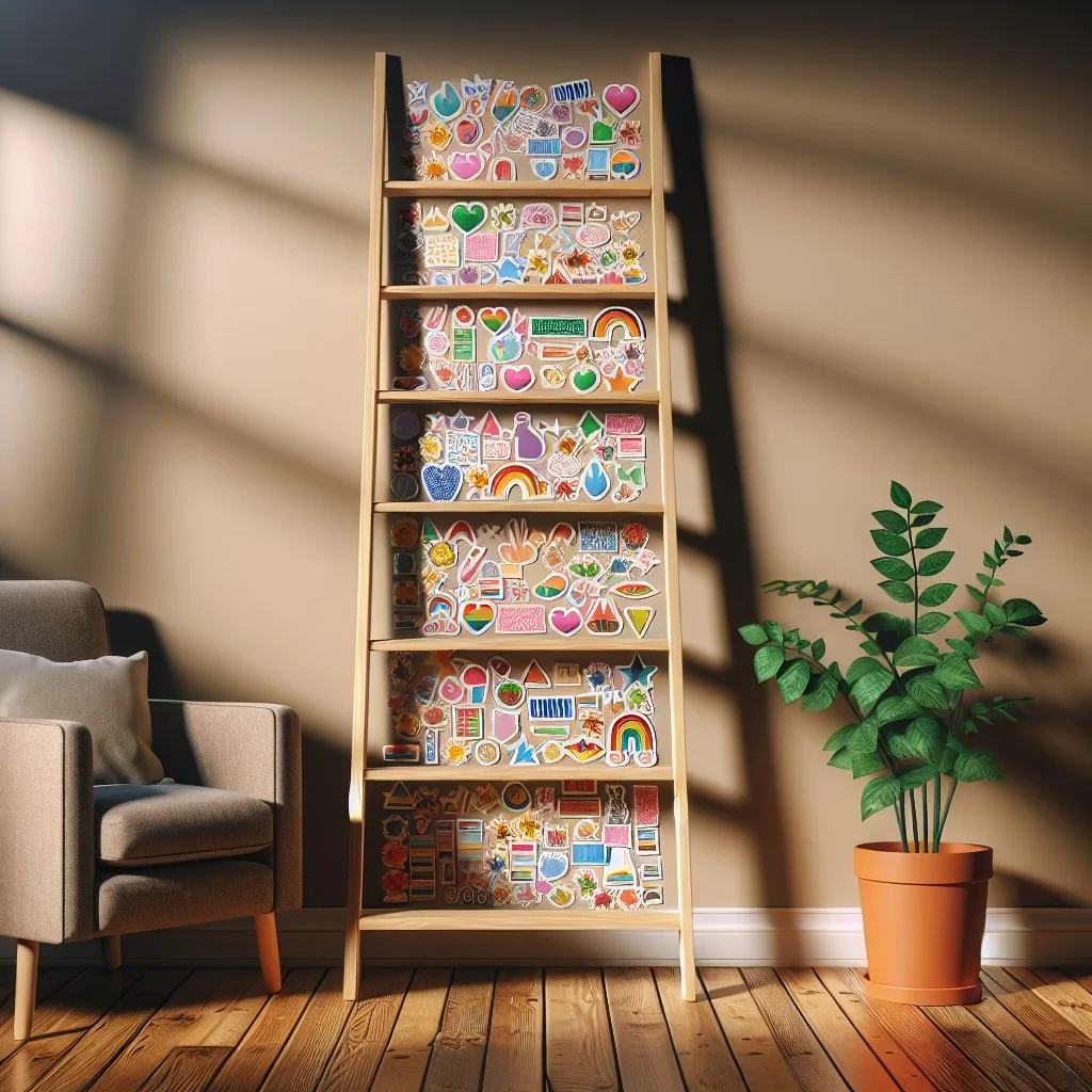 ladder shelf sticker display