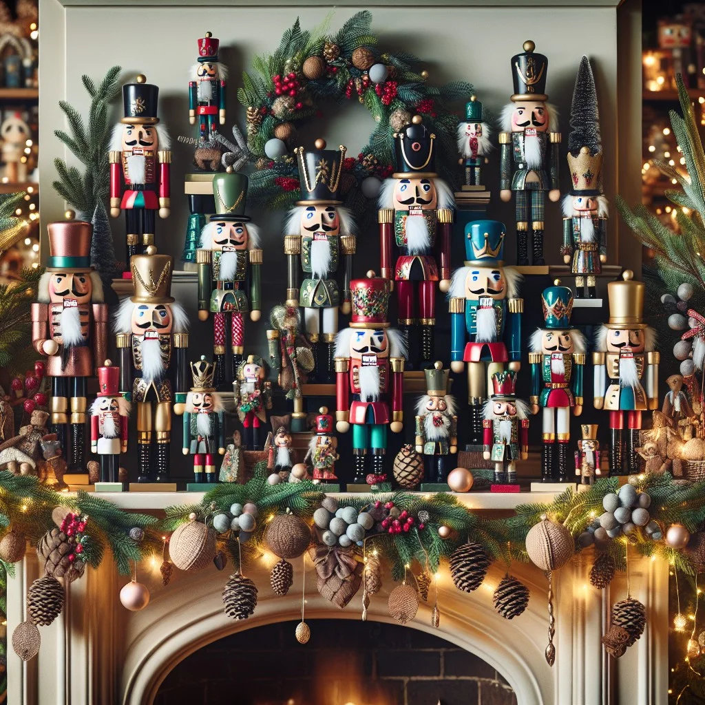 nutcracker themed fireplace mantel