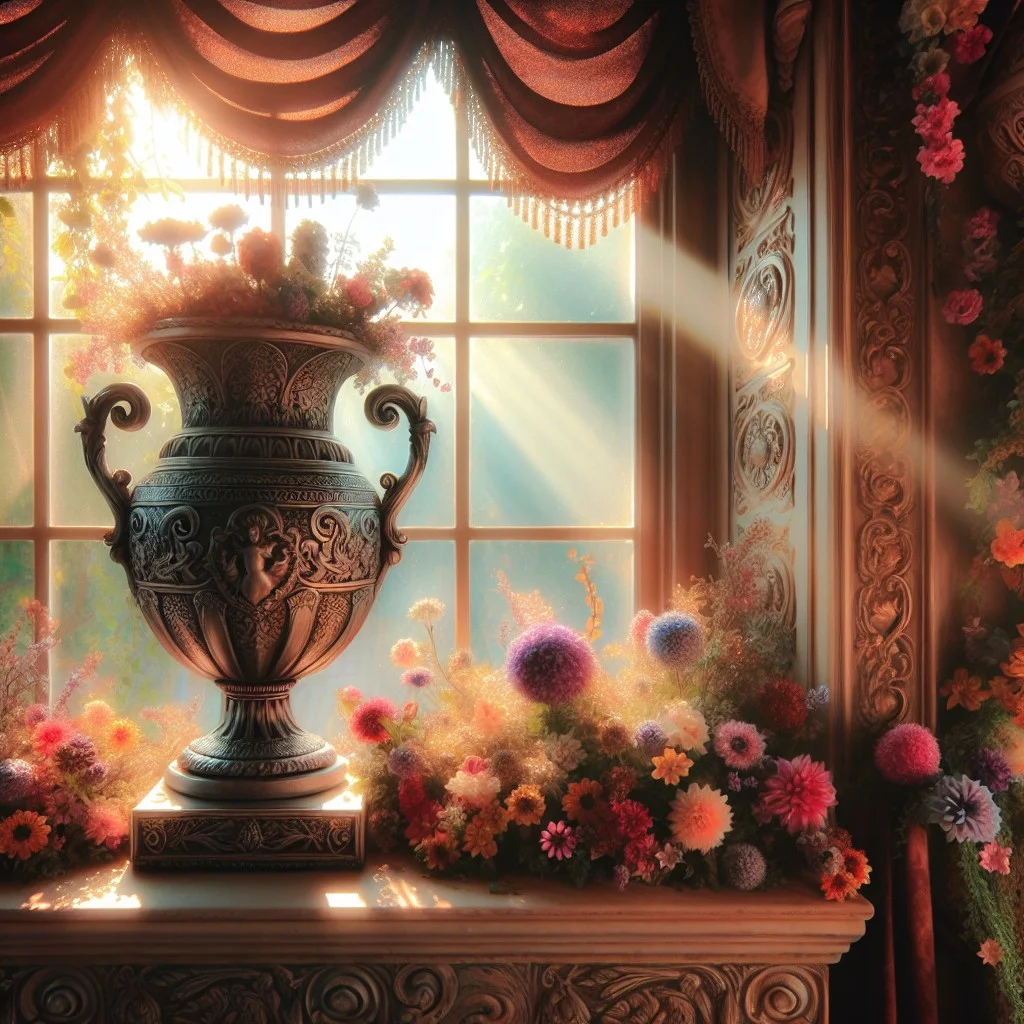 on a decorative window sill