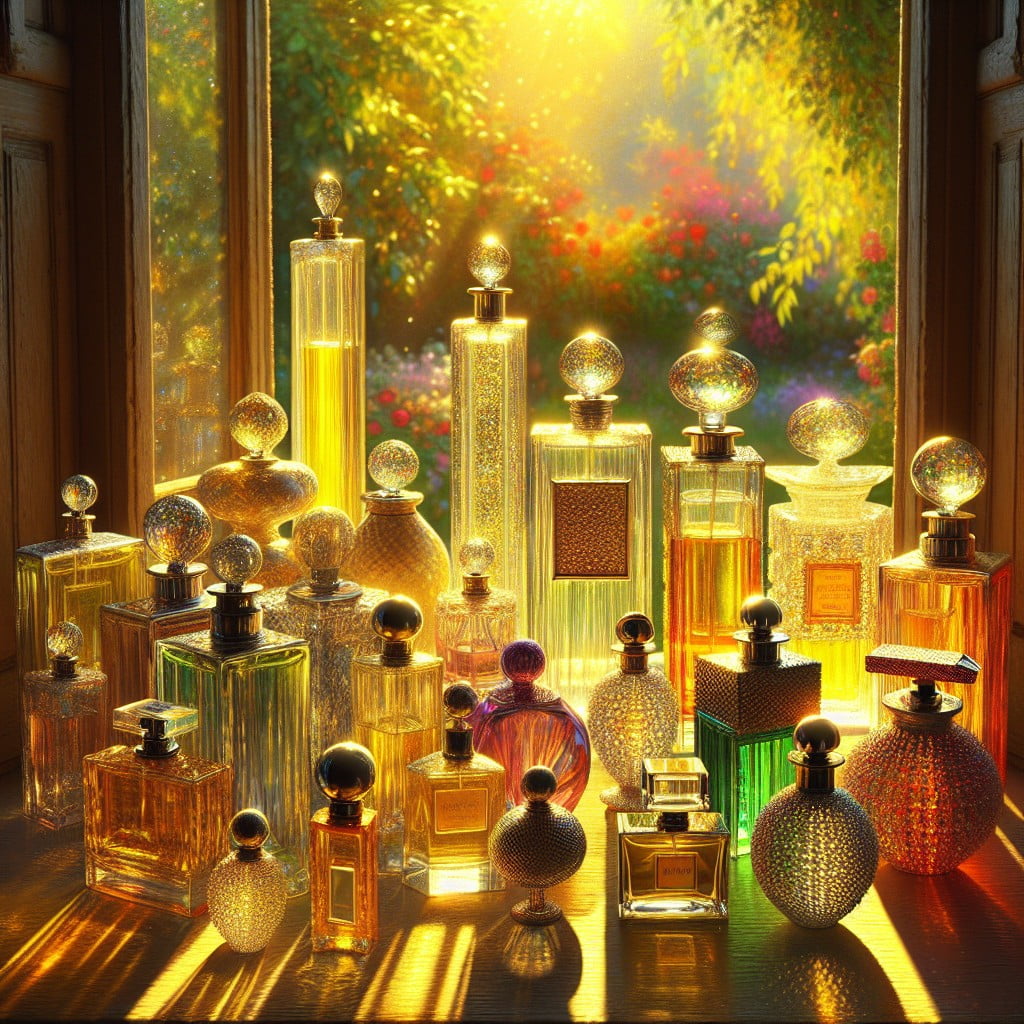 perfume bottles on a window sill