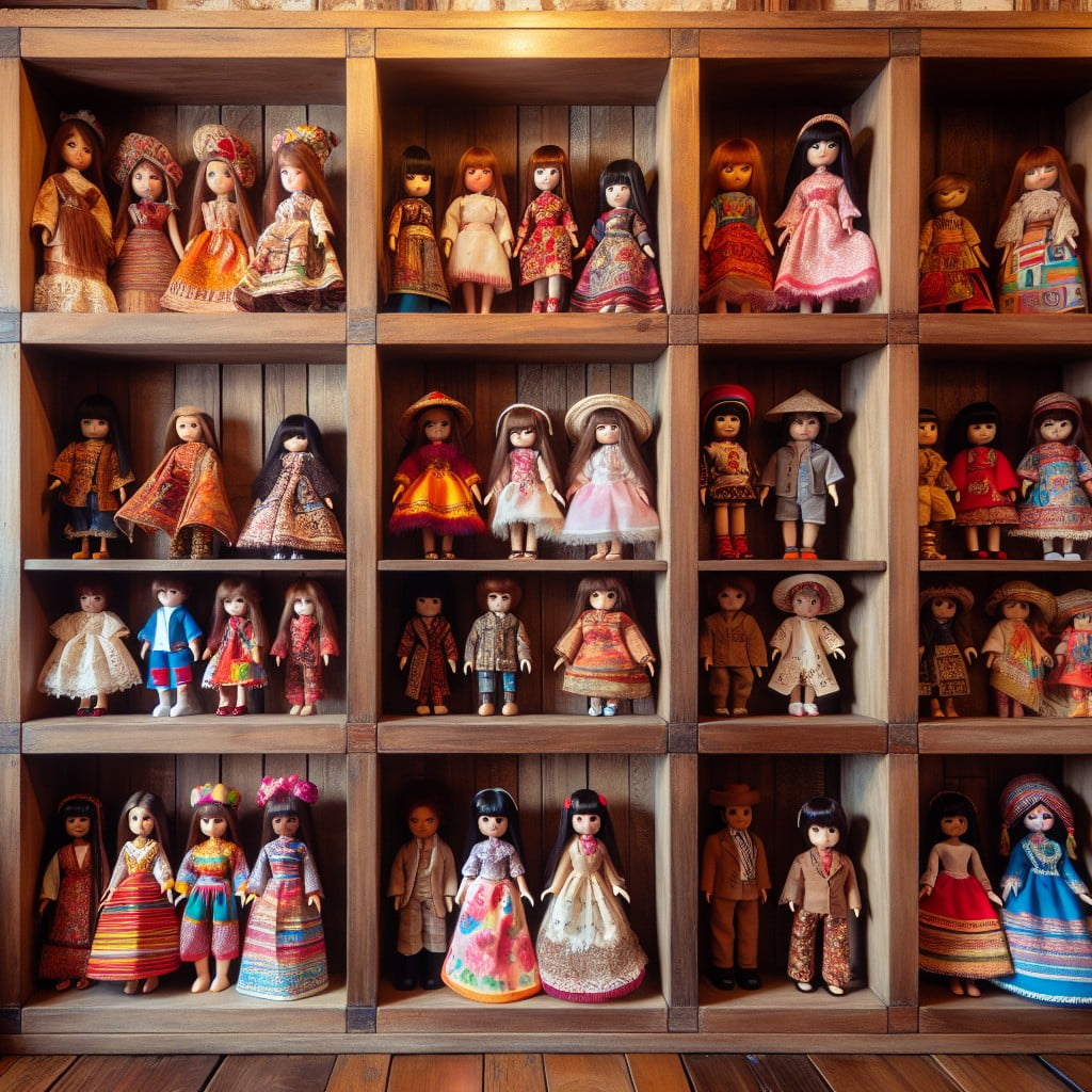 repurposed bookshelf as doll storage