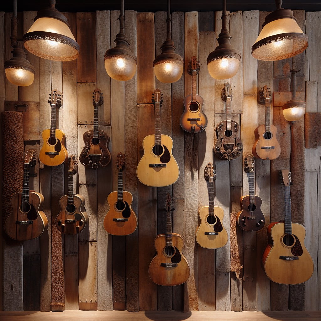 rustic guitar wall display for vintage vibes