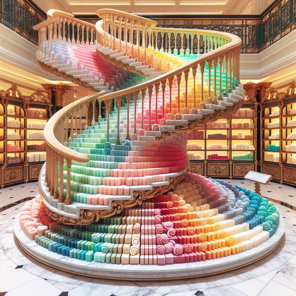 soap display on a spiral staircase stand