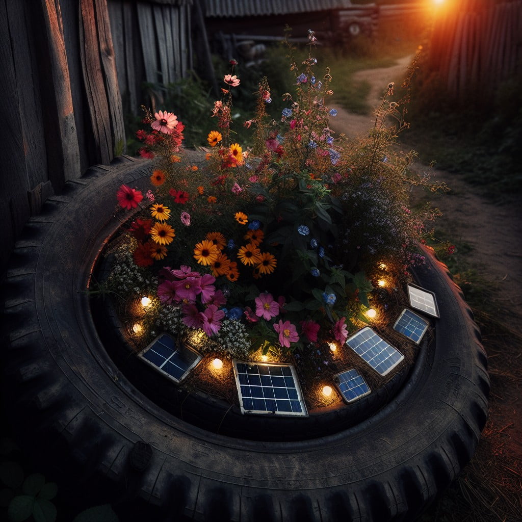 solar light tire planters