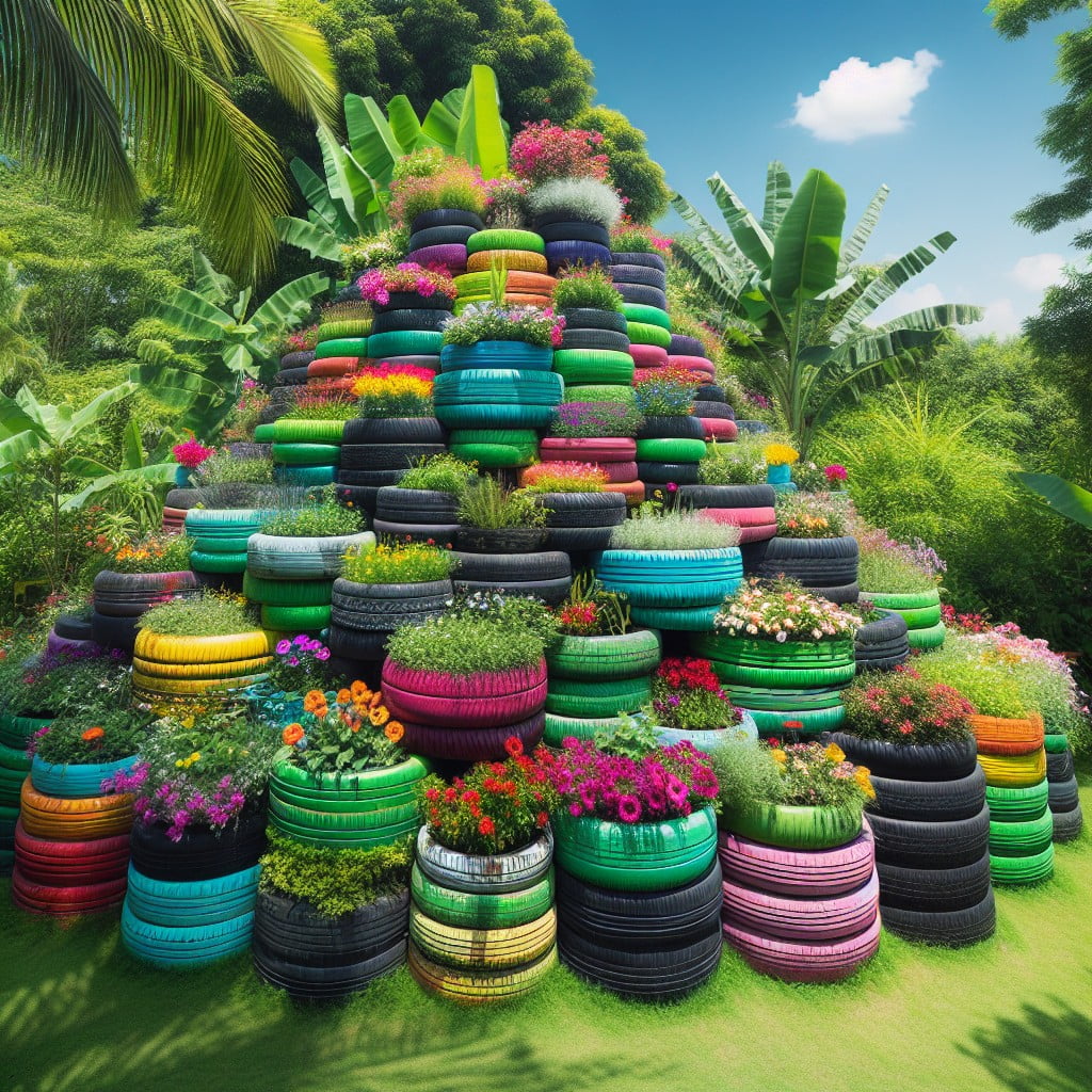 stackable tire garden using recycled tires