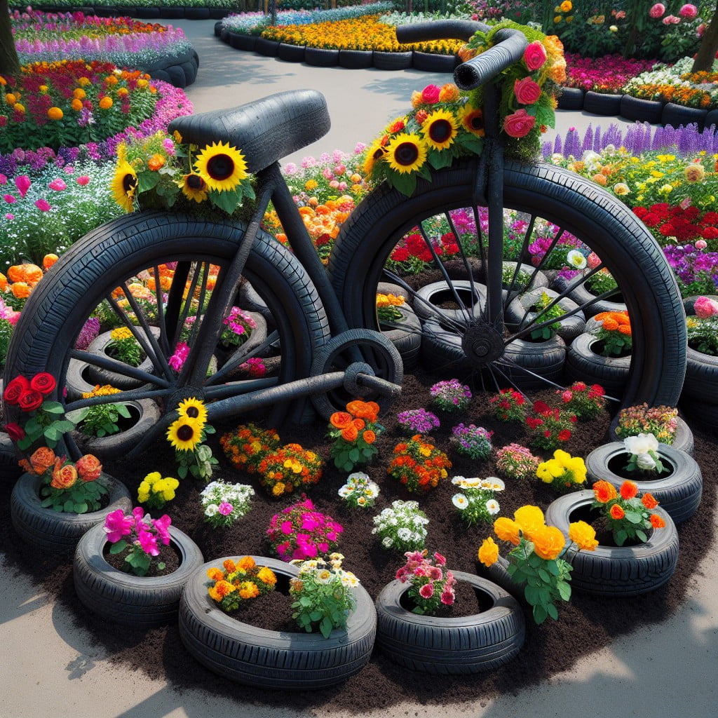 tire flower bed bike rack