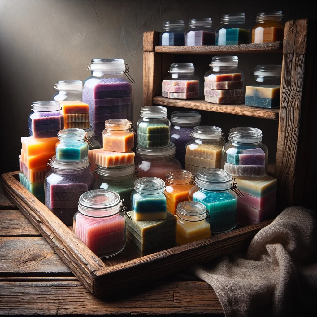 transparent glass jars soap display