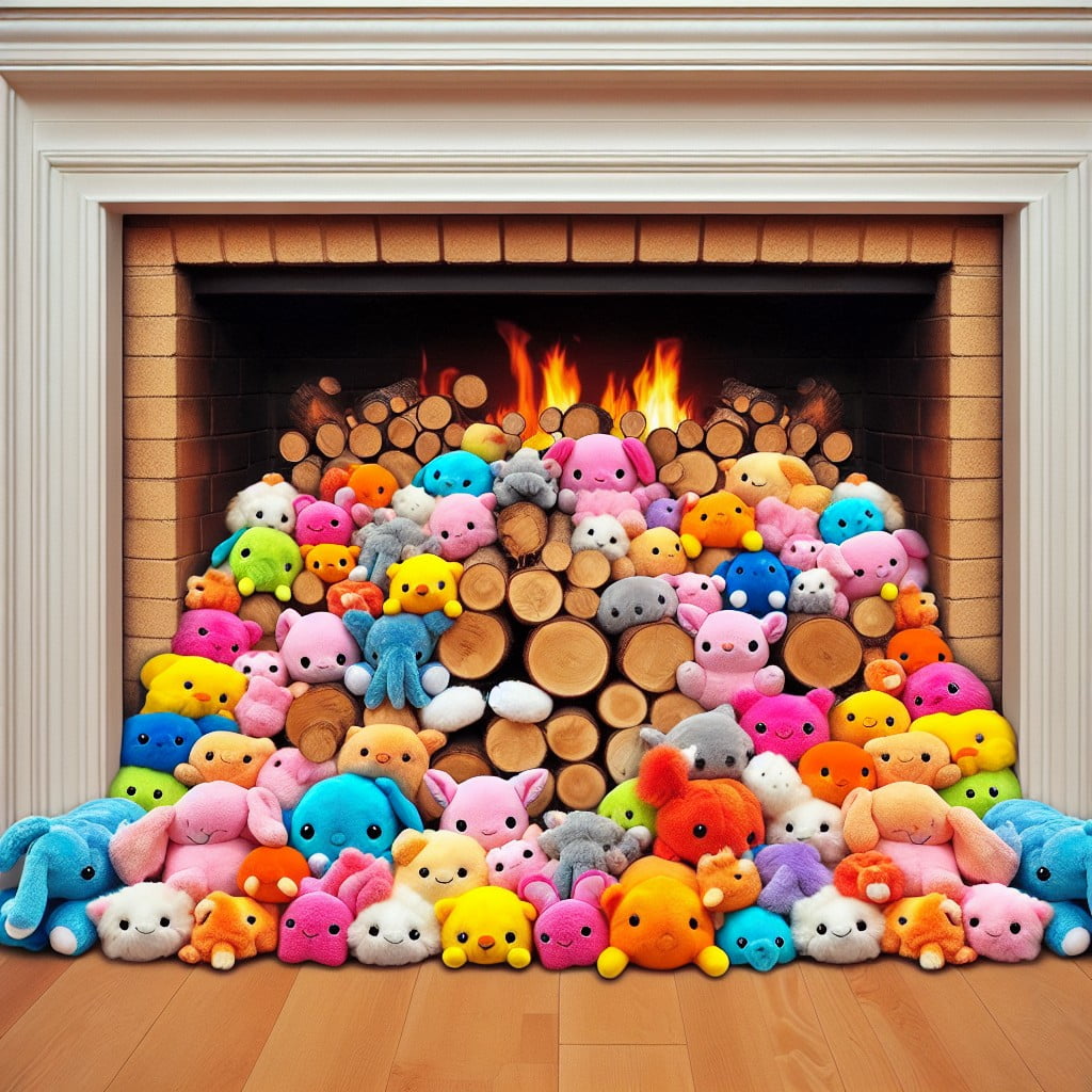 turn an unused fireplace into squishmallow display