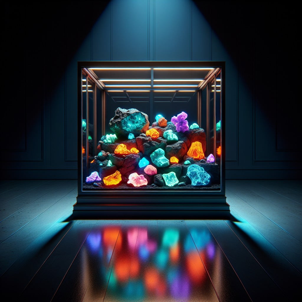 underlit display case for fluorescent rocks