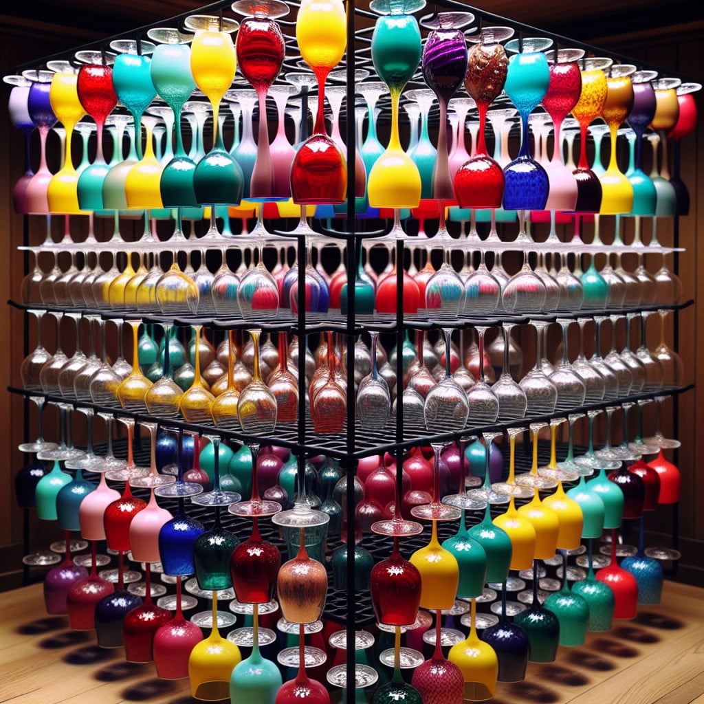 upside down wine glass rack as a tumbler display
