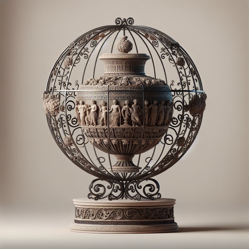 urn enclosed within a globe stand