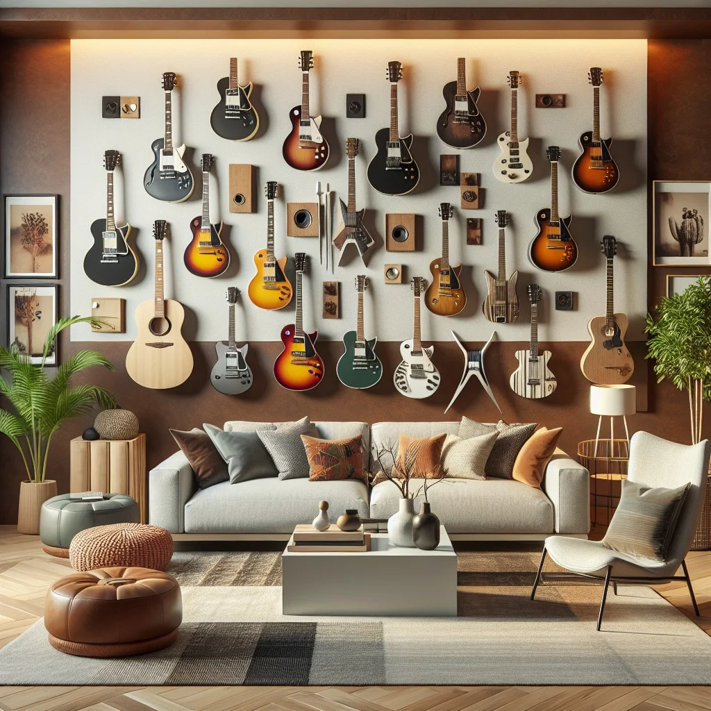 use guitar wall display as an interior design statement