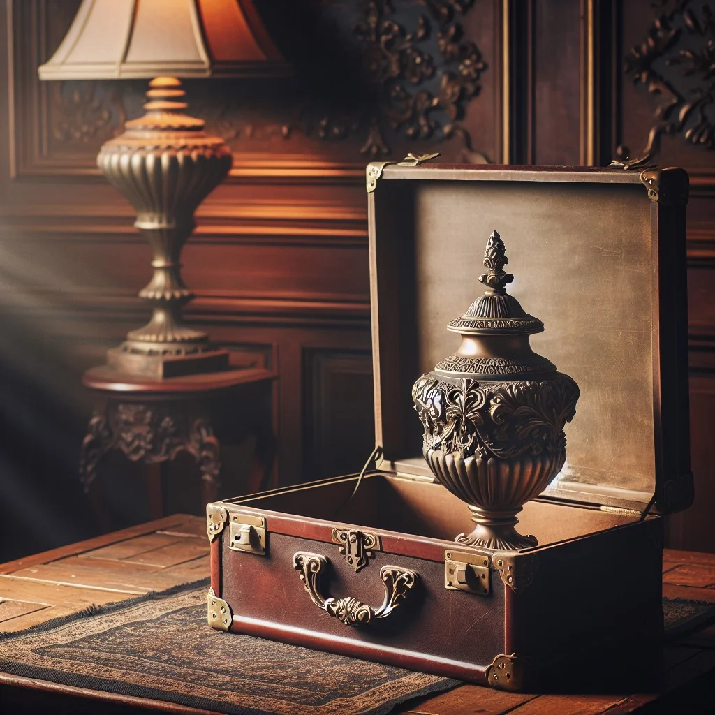 vintage suitcase urn presentation