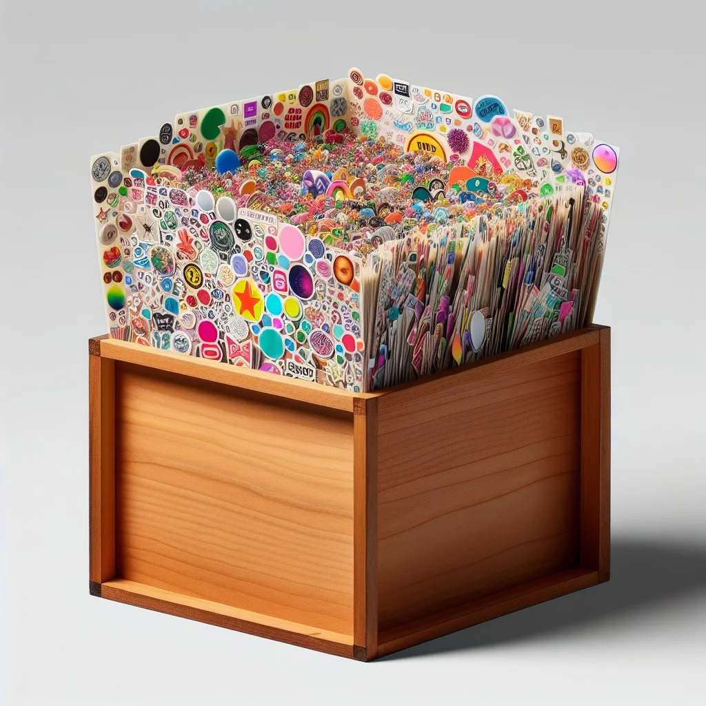 wooden sticker storage and display box