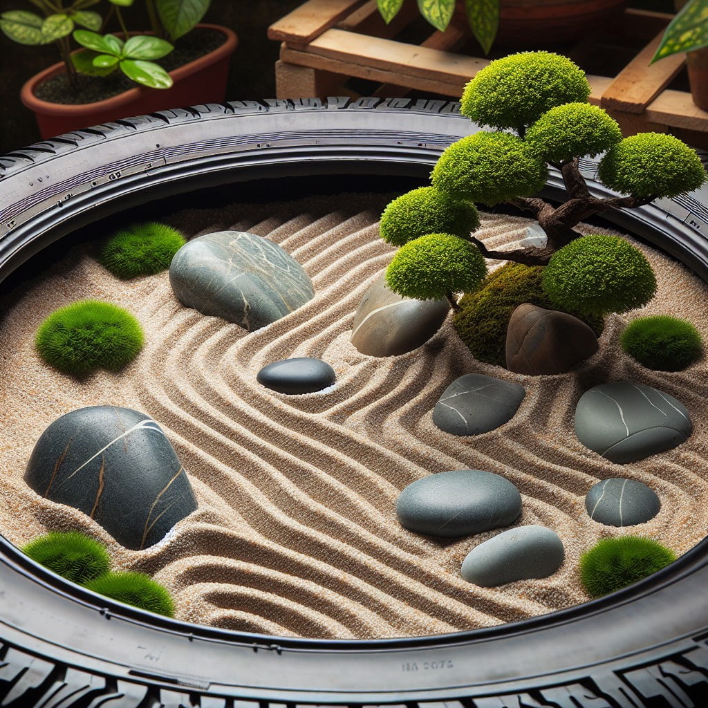 zen garden in a tire